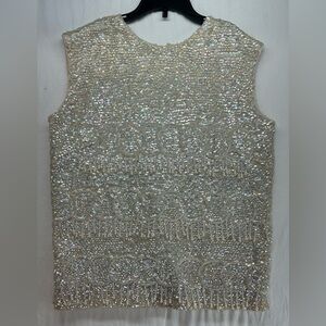 Vintage Gia Ninno Ivory Sequin Beaded 100% Wool Formal‎ Wedding Tank Top Size 12
